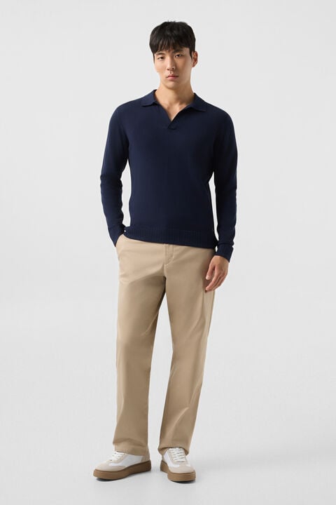 Garry Knitted Polo Long-Sleeved Top In Navy Blue