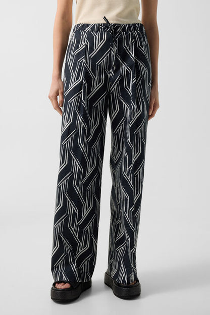 Pleated Trousers Gina In Navy Blue/White