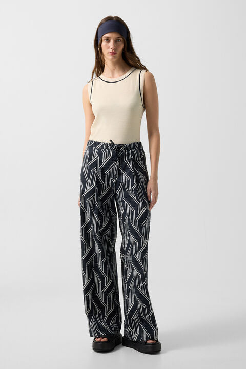 Pleated Trousers Gina In Navy Blue/White