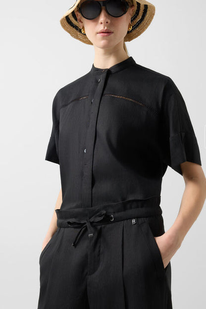 Candy Linen Blend Trousers In Black