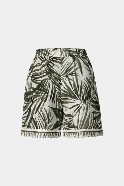 Carmel Linen Bermuda Shorts In Olive Green/Cream