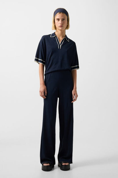 Paula Knitted Trousers In Navy Blue