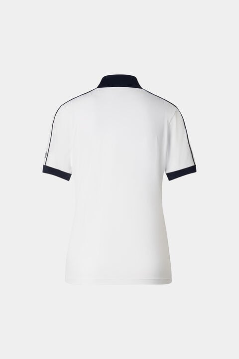 Katrina Functional Short-Sleeved Top In White/Navy Blue