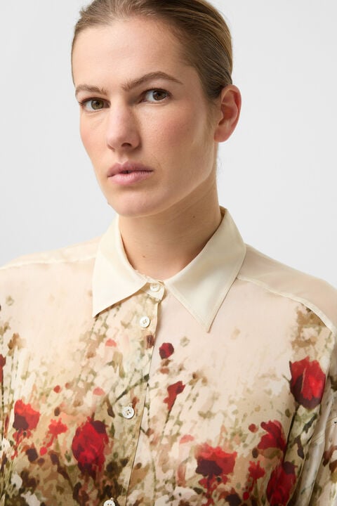 Nadine Chiffon Shirt Blouse In Red/Sand