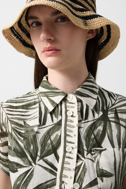 Charlet Linen Blouse In Olive Green/Cream
