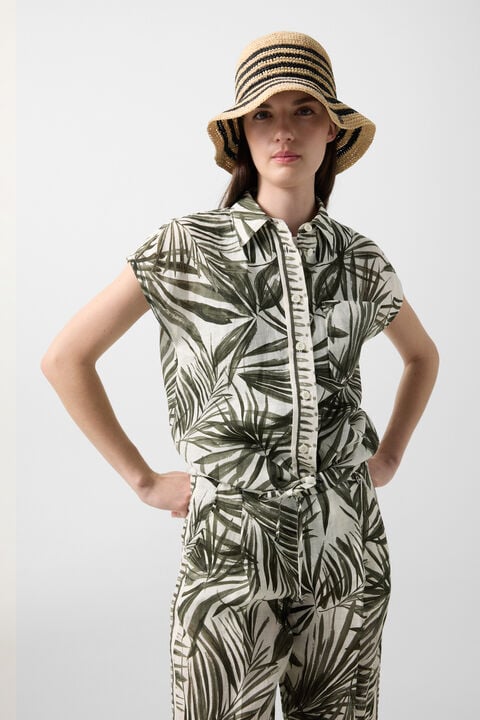 Charlet Linen Blouse In Olive Green/Cream