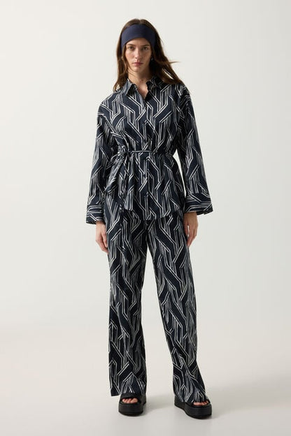 Shirt Blouse Ruth In Navy Blue/Off-White