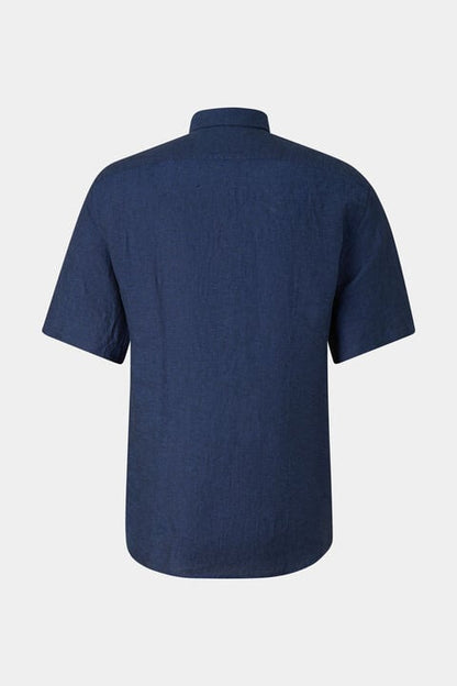 Linen Short-Sleeved Shirt Lykos In Navy Blue
