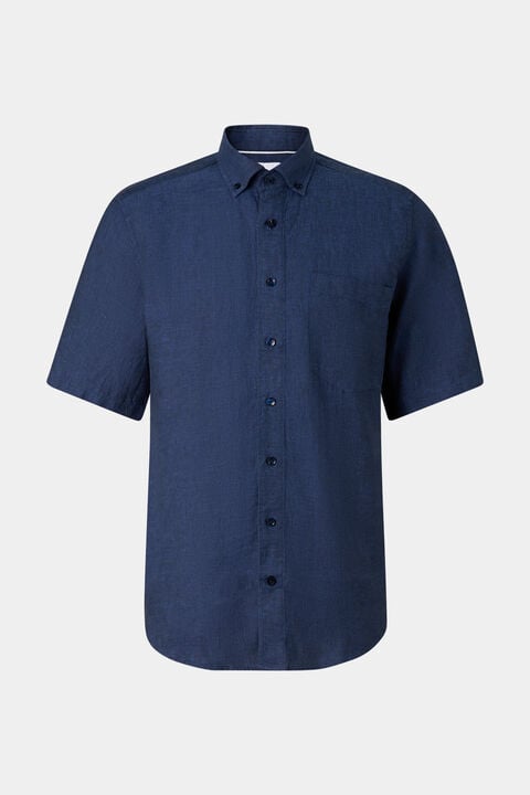 Linen Short-Sleeved Shirt Lykos In Navy Blue