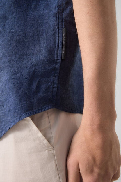 Linen Short-Sleeved Shirt Lykos In Navy Blue