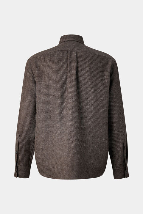 Virgin Wool/Linen Mix Shirt Heiko In Dark Brown