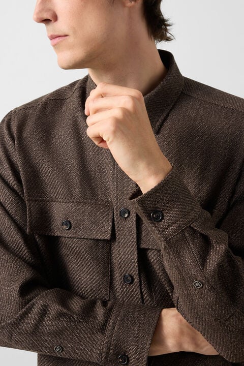 Virgin Wool/Linen Mix Shirt Heiko In Dark Brown