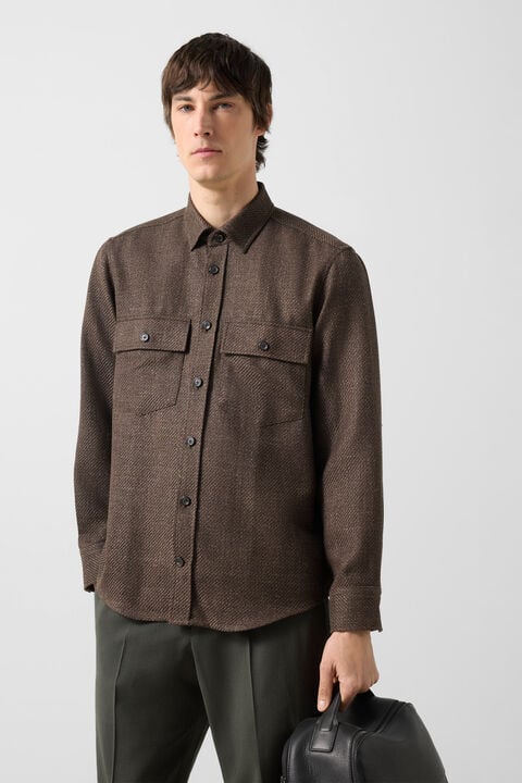 Virgin Wool/Linen Mix Shirt Heiko In Dark Brown