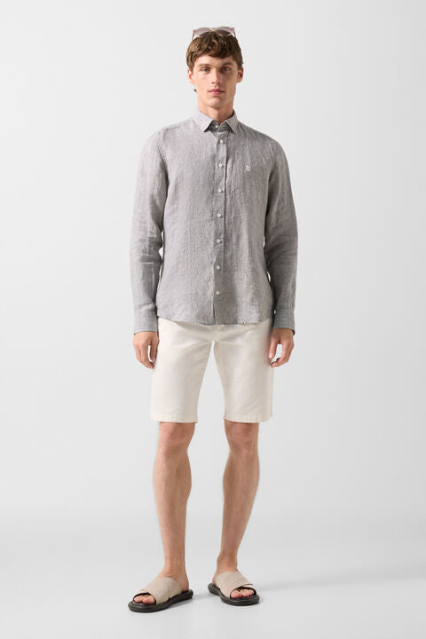 Timi Linen Shirt In Olive Green/White