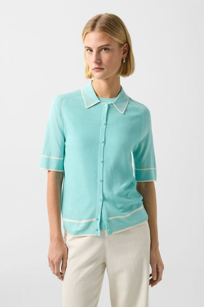 Peaches Silk Knit Jacket In Cyan-Blue