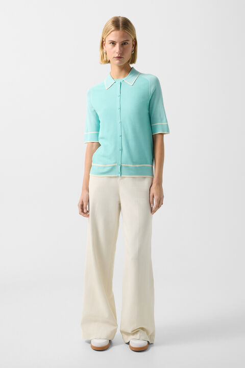 Peaches Silk Knit Jacket In Cyan-Blue