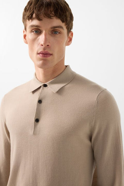 Knitted Polo Long-Sleeved Top Jake In Camel