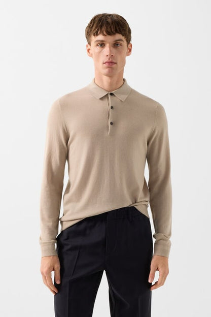 Knitted Polo Long-Sleeved Top Jake In Camel