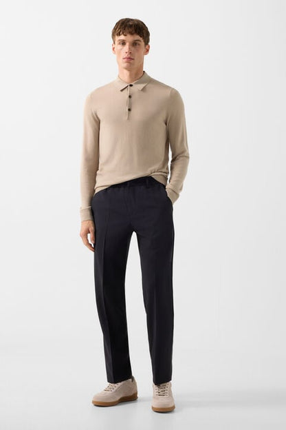 Knitted Polo Long-Sleeved Top Jake In Camel