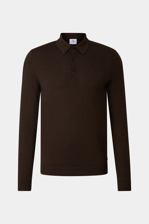 Knitted Polo Long-Sleeved Top Jake In Dark Brown