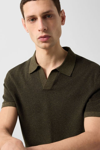 Lyon Knitted Polo Shirt In Olive Green