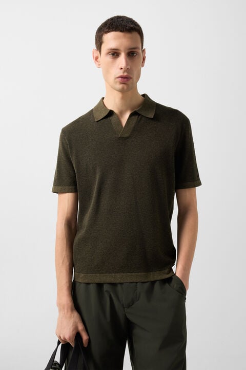 Lyon Knitted Polo Shirt In Olive Green