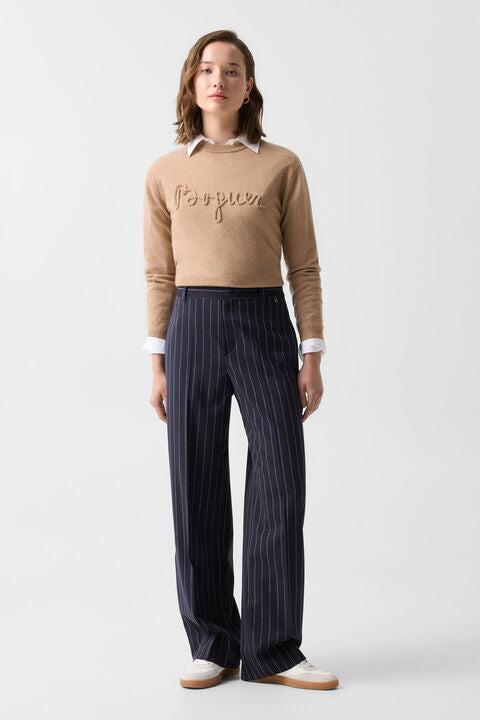 Joya Virgin Wool Trousers In Navy Blue