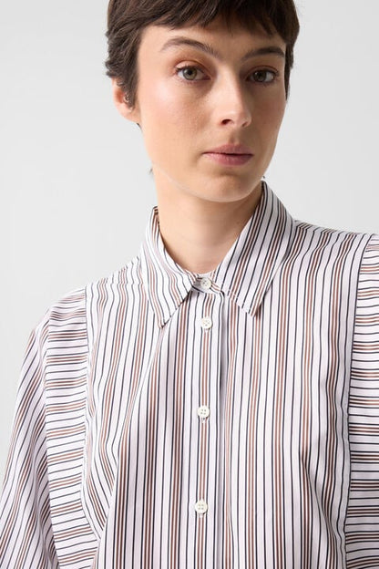 Cotton Shirt Blouse Gigi In White/Brown