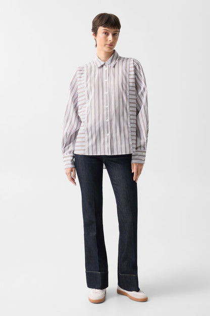 Cotton Shirt Blouse Gigi In White/Brown