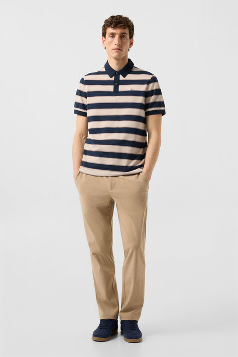 Timo Piqu¨¦ Polo Shirt In Navy Blue/Sand