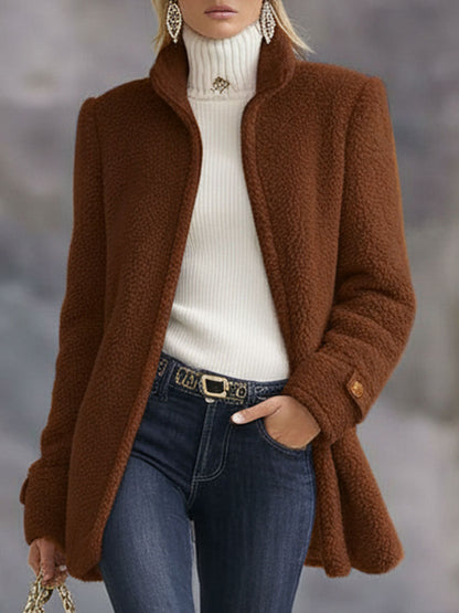 Casual Vintage Pink Polar Fleece Zip-Up Jacket Coat