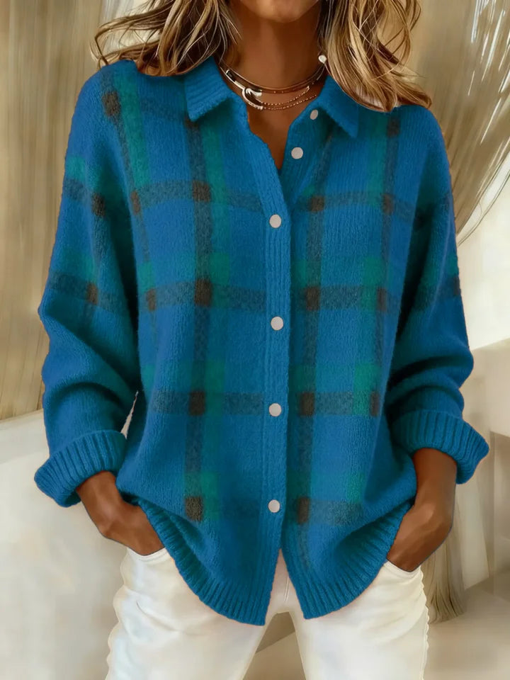 Women's Retro Casual Color-Block Knit Cardigan Sweater