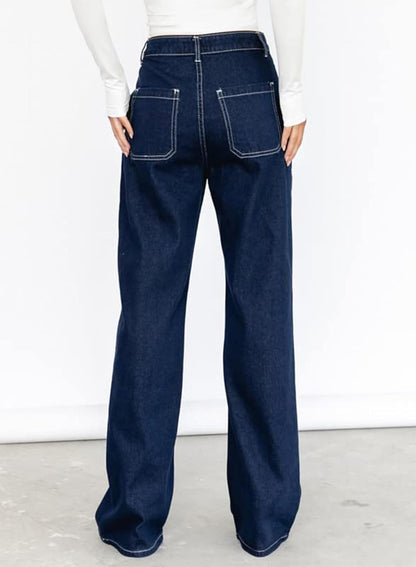 Dokotoo Women's Casual Mid Waist Cargo Jeans Stretch Wide Leg Denim Pants with Pockets