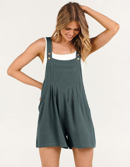 ANRABESS Casual Adjustable Strap Linen Short Bib Overalls Jumpsuit Rompers