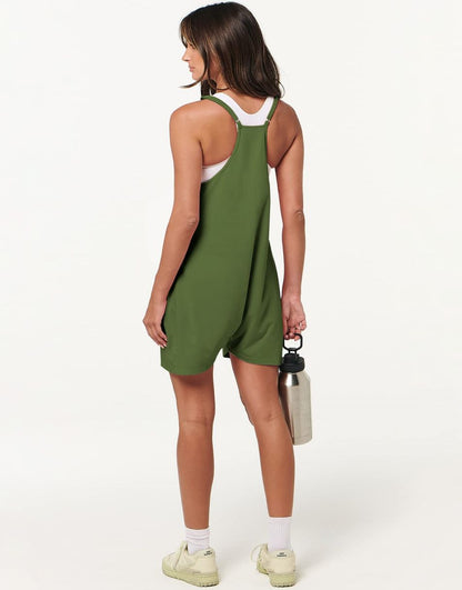 Anrabess Casual Rompers Loose Spaghetti Strap Shorts Jumpsuit with Pockets