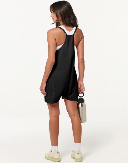 Anrabess Casual Rompers Loose Spaghetti Strap Shorts Jumpsuit with Pockets