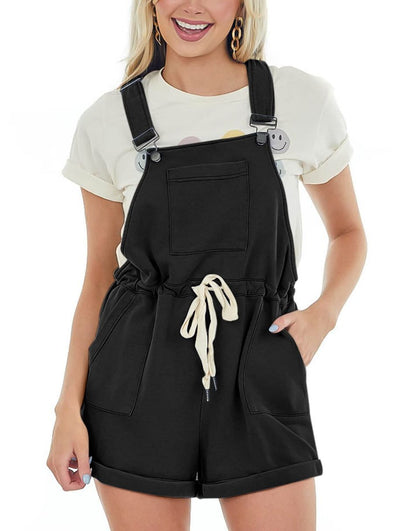 ANRABESS Casual Straps Short Bib Overalls Basic  Drawstring Romper Jumpsuits