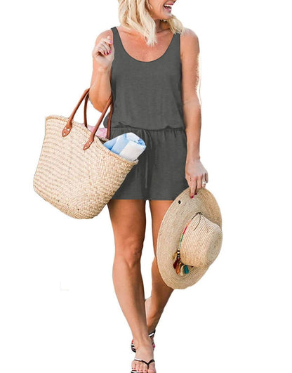 ANRABESS Scoop Neck Sleeveless Tank Top Short Jumpsuit Rompers with Pockets