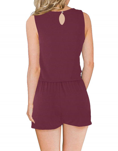ANRABESS Scoop Neck Sleeveless Tank Top Short Jumpsuit Rompers with Pockets