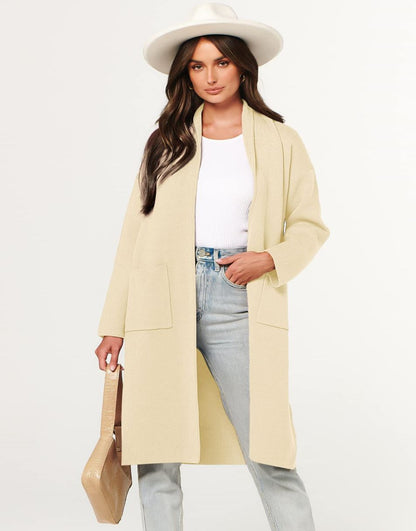 ANRABESS Women's 2023 Fall Cardigan Sweater Long Sleeve Open Front Lapel Coat Casual Knit Coatigan Jacket with Pockets