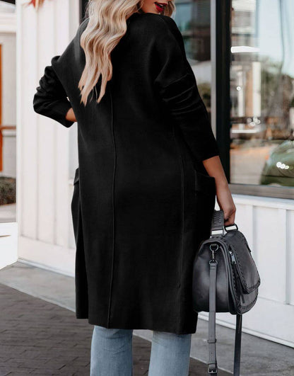 ANRABESS Women's Casual Long Sleeve Draped Open Front Knit Pockets Long Cardigan Jackets Sweater