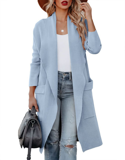 ANRABESS Women's Casual Long Sleeve Draped Open Front Knit Pockets Long Cardigan Jackets Sweater