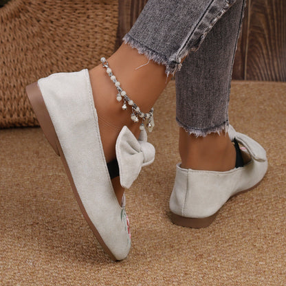 New Embroidered Bow Flat Mary Jane Shoes