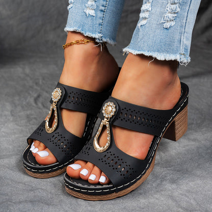 Orthopedic Rhinestones Heel Sandals