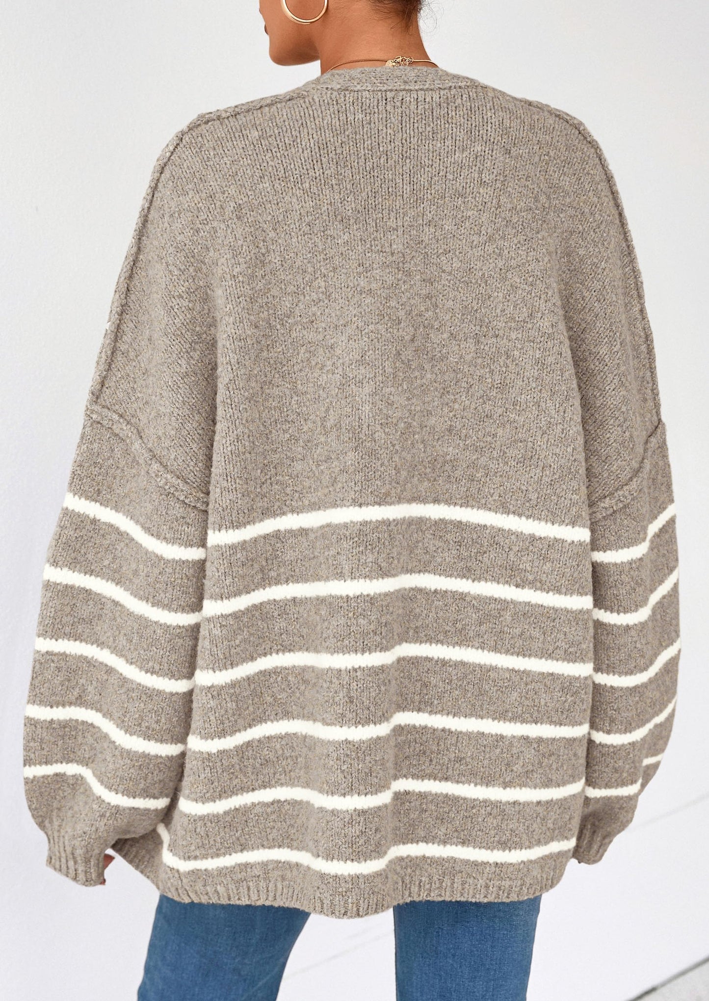 Women's Oversized Balloon Sleeve Striped Cardigan (Buy 2 Free Shipping)