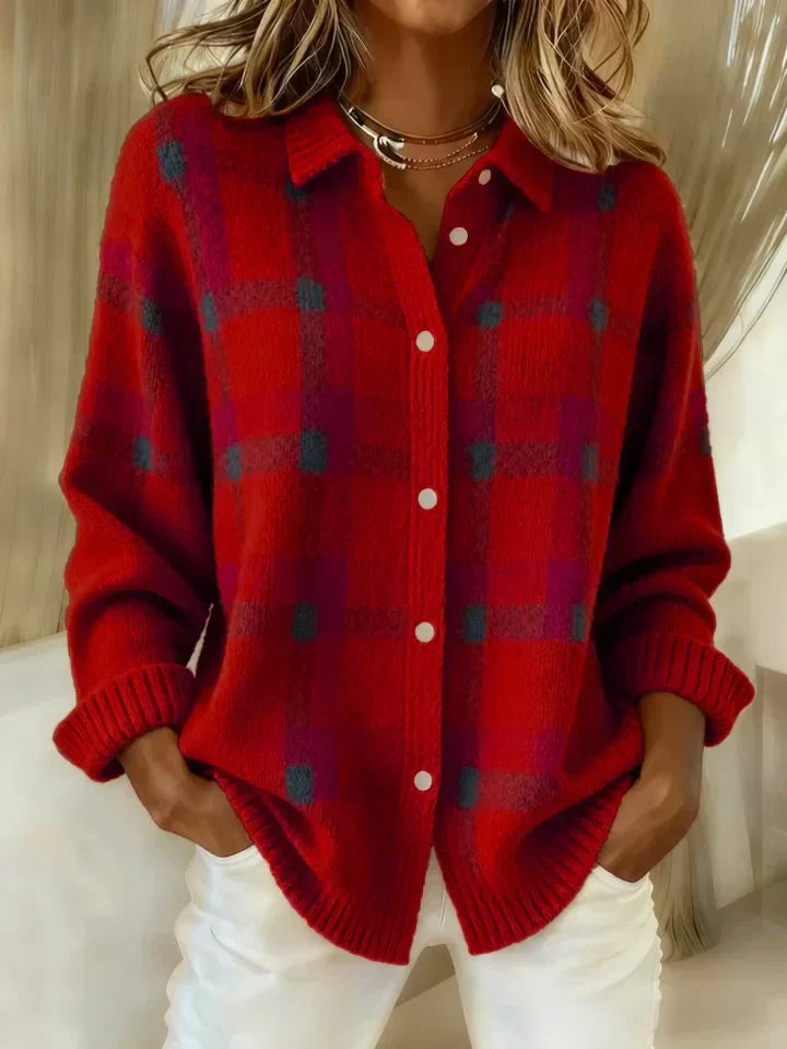 Women's Retro Casual Color-Block Knit Cardigan Sweater