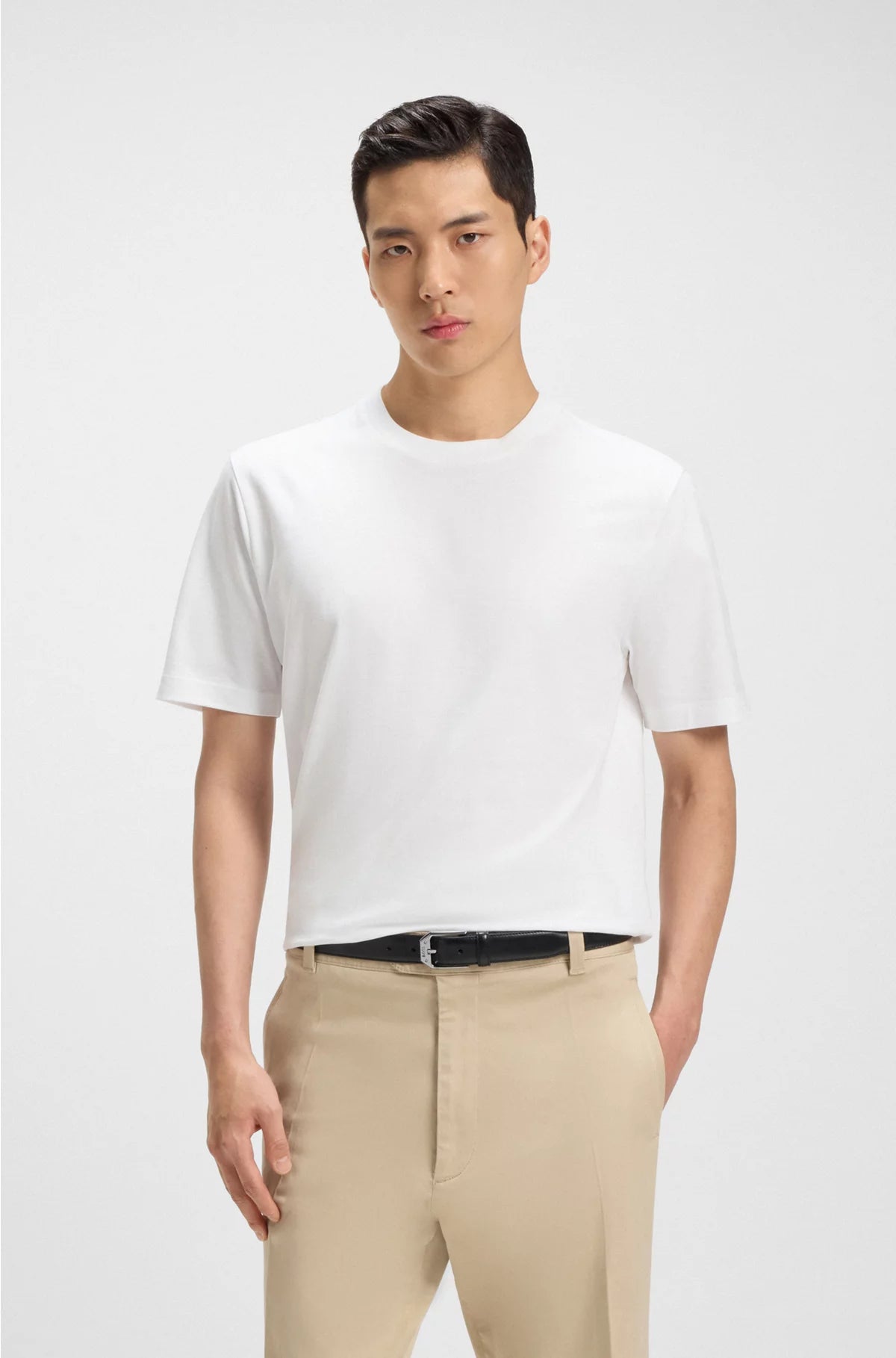 REGULAR-FIT T-SHIRT IN COTTON JERSEY WITH RIBBED COLLAR