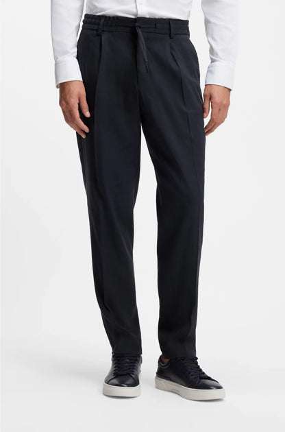 TAPERED-FIT MACHINE-WASHABLE TAILORED TROUSERS IN A LINEN BLEND