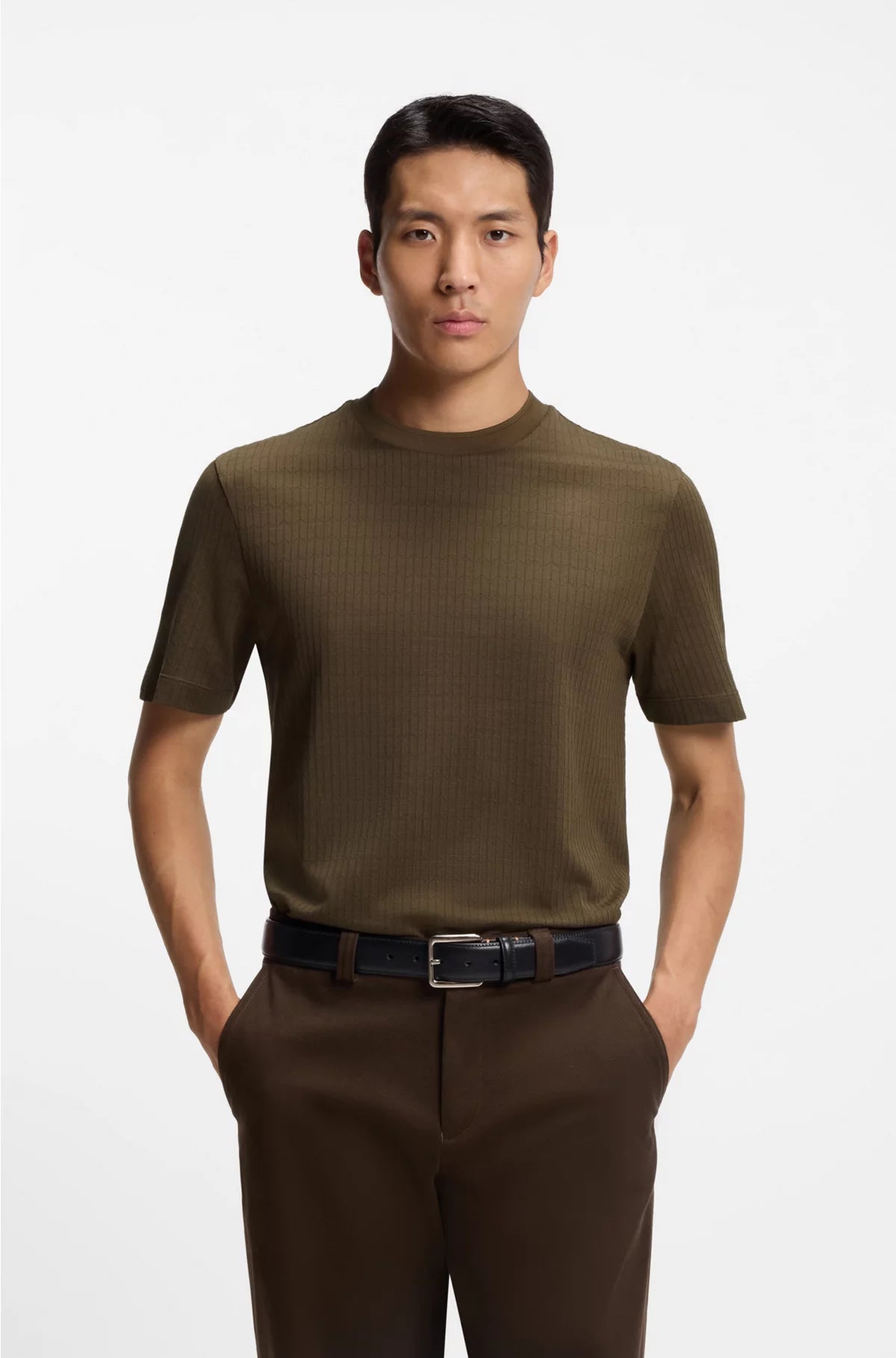 COTTON-SILK T-SHIRT WITH GEOMETRIC JACQUARD