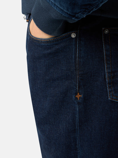 J100007 STRETCH INDIGO DENIM-RINSED